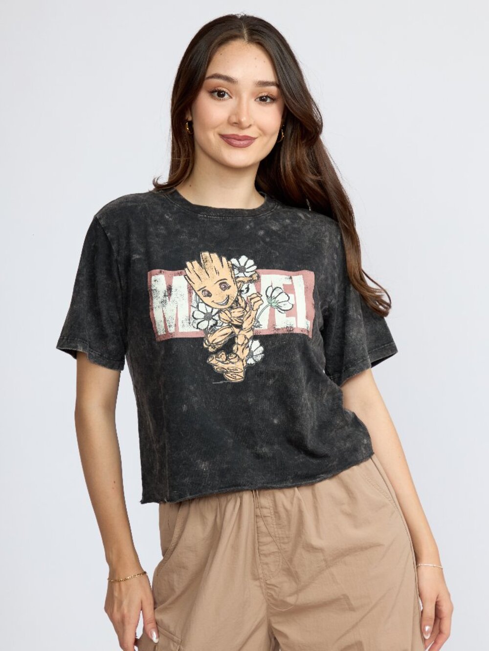Women's Marvel Groot Vintage Graphic Crew Neck Short Sleeve T-Shirt